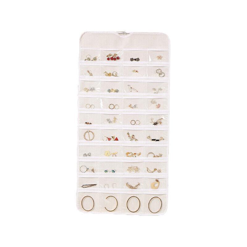 80 Pockets Jewelry Hanging Storage Organizer Holder Earring Display Pouch Bag - White