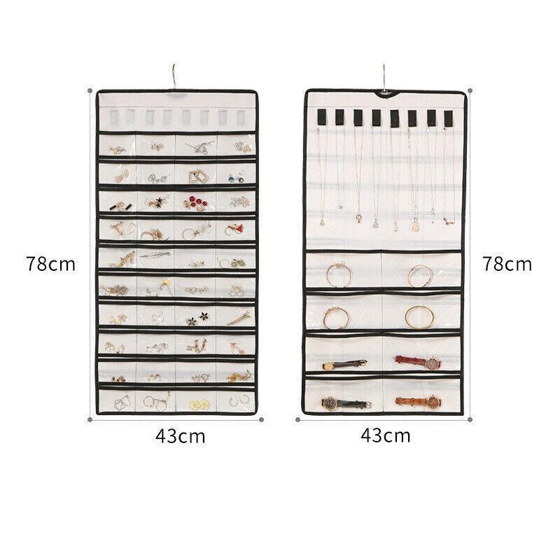80 Pockets Jewelry Hanging Storage Organizer Holder Earring Display Pouch Bag - White