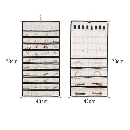 80 Pockets Jewelry Hanging Storage Organizer Holder Earring Display Pouch Bag - White