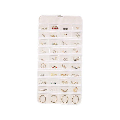 80 Pockets Jewelry Hanging Storage Organizer Holder Earring Display Pouch Bag - White