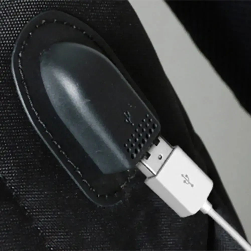USB charging cable with adapter port, black fabric pouch for external power