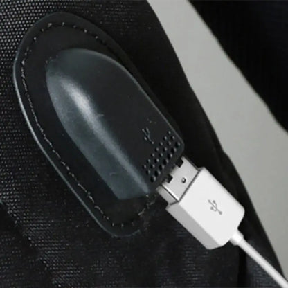 USB charging cable with adapter port, black fabric pouch for external power
