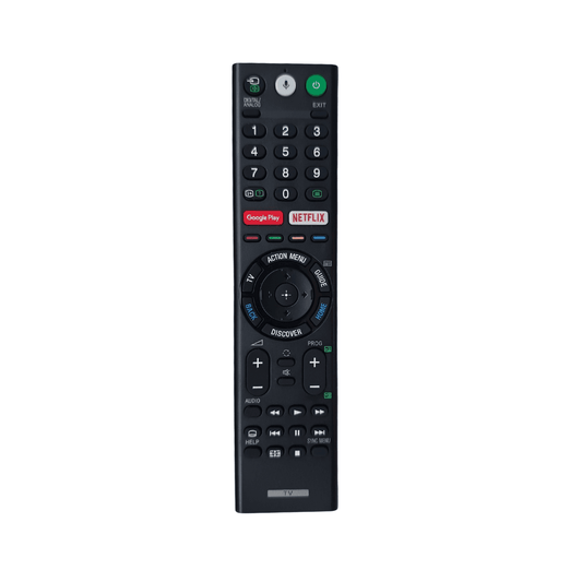 Black TV remote control with number keypad and channel buttons