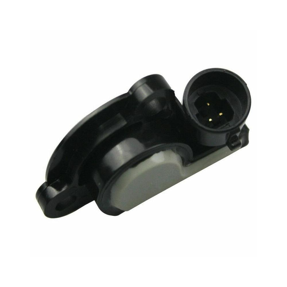 Black throttle position sensor, side view with plug socket