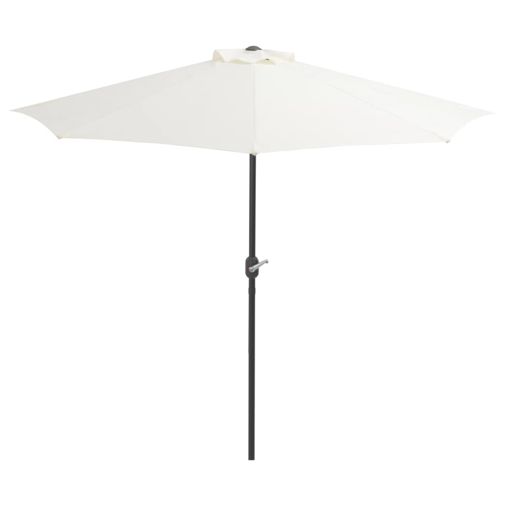 Half balcony parasol with cream canopy and black pole, fully extended
