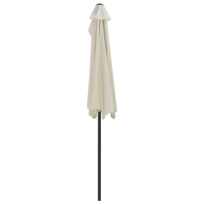 Half balcony parasol with cream canopy and black aluminium pole