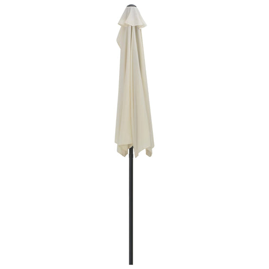 Half balcony parasol with cream canopy and black aluminium pole