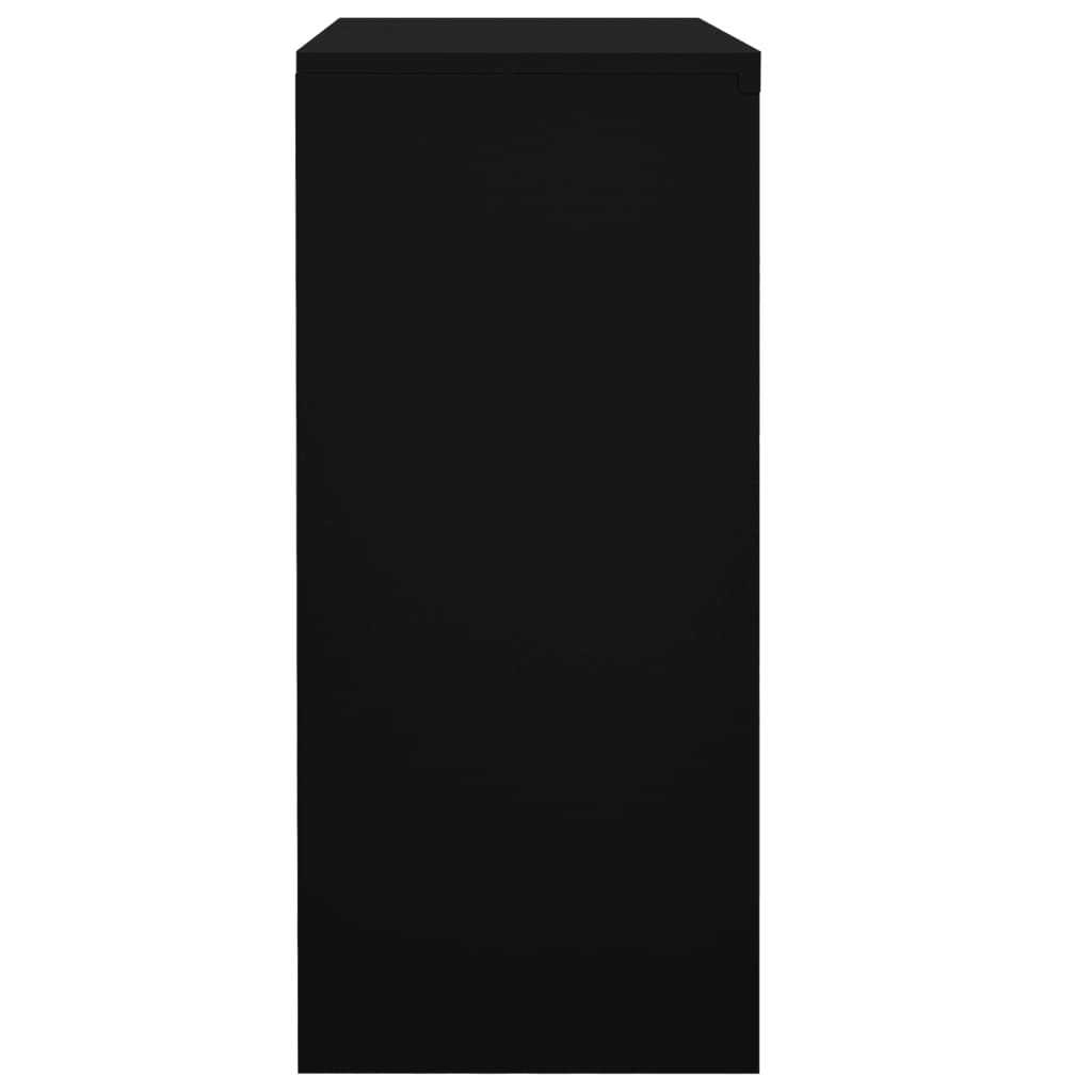 Black steel office cabinet side panel with flat top and closed body