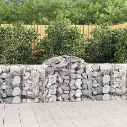 Stone-filled arched gabion basket with galvanized wire mesh, outdoor wall panel