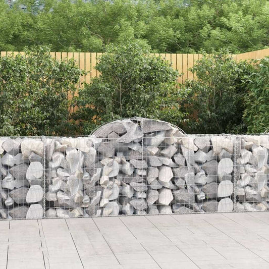 Stone-filled arched gabion basket with galvanized wire mesh, outdoor wall panel