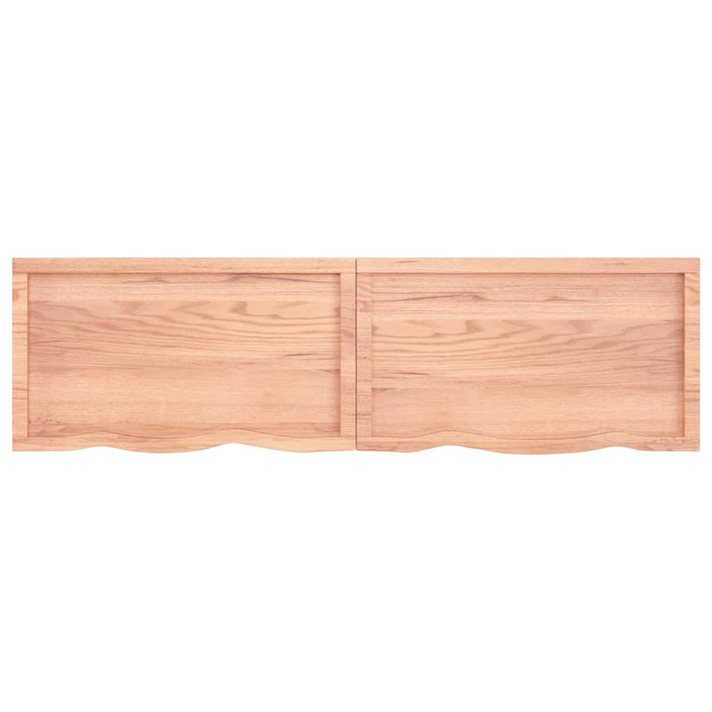 Light brown oak wall shelf with two front panels and raised lip