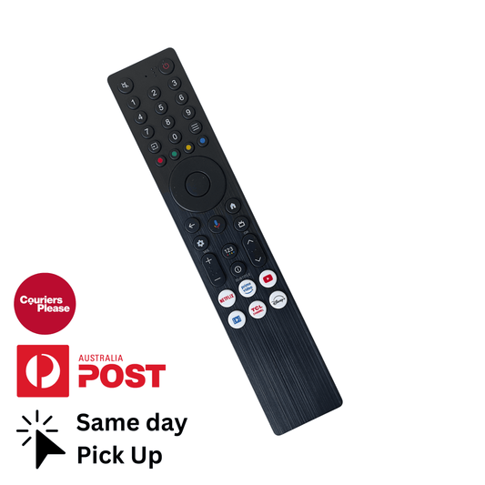 Black TCL TV remote control with numeric keypad and navigation buttons