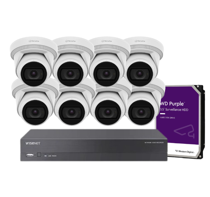 Hanwha Wisenet 5MP CCTV Kit with 8 ANE-L8082R Cameras + 8-Channel NVR CT-ARN-810S + HDD | AI-Powered IR Surveillance System