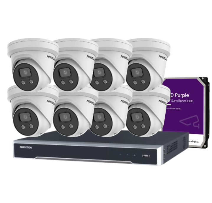 Hikvision 6MP AcuSense 8-Camera CCTV Kit with 8-Channel NVR | DS-2CD2366G2-ISU/SL Cameras + DS-7608NI-M2/8P Recorder + HDD | Active Deterrent + Two-Way Audio | IP67 Rated