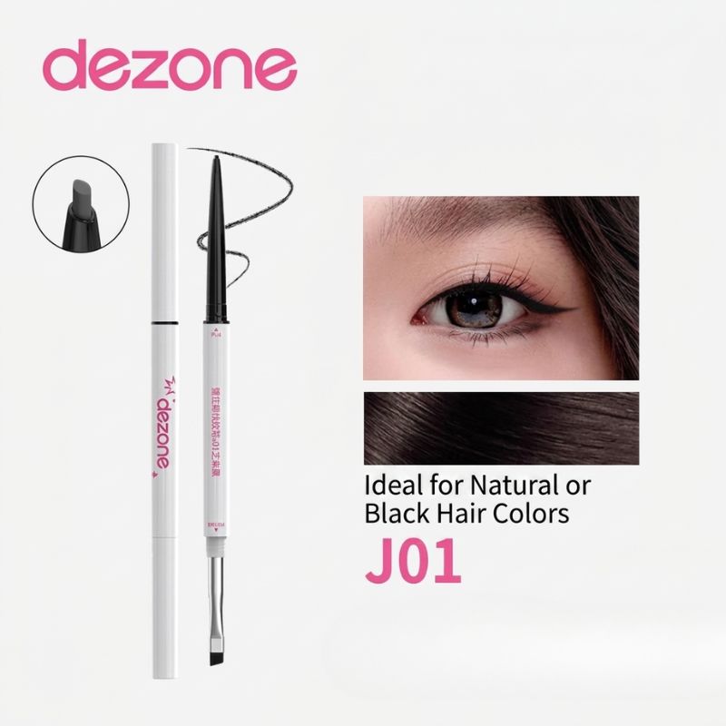 Dual-ended gel eyeliner pencil duo with slim black tip and light beige barrel