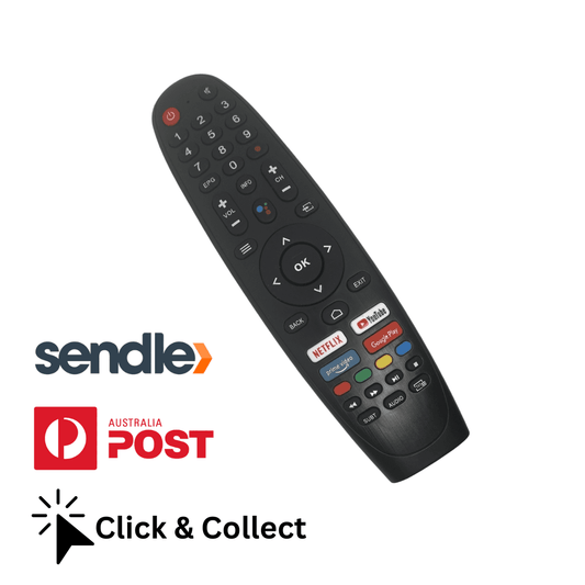 Black TV remote control with button keypad, navigation pad, and OK button