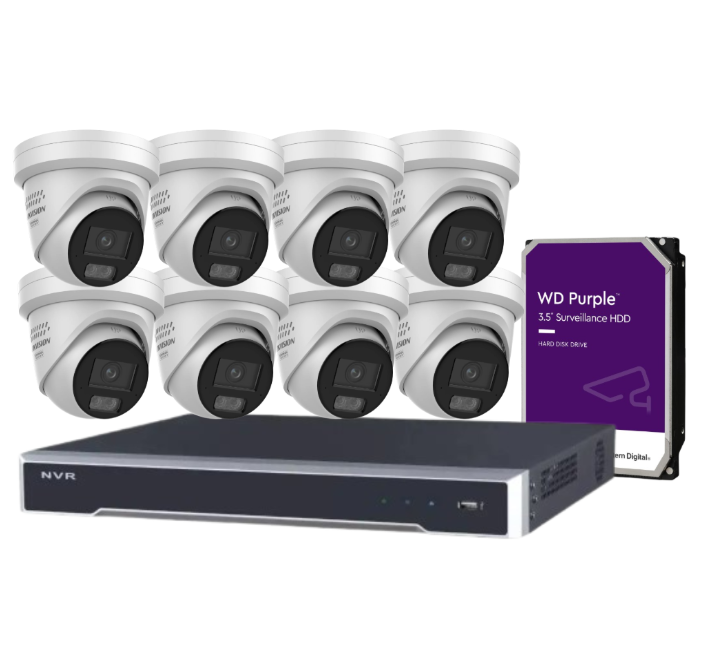 *NEW Hikvision 8-Channel CCTV Kit with 6MP ColorVu Smart Cameras, 8K NVR, Hybrid Light, Audio & Alarm – White/Black (DS-2CD2367G3-LIS2UY/SL-2)