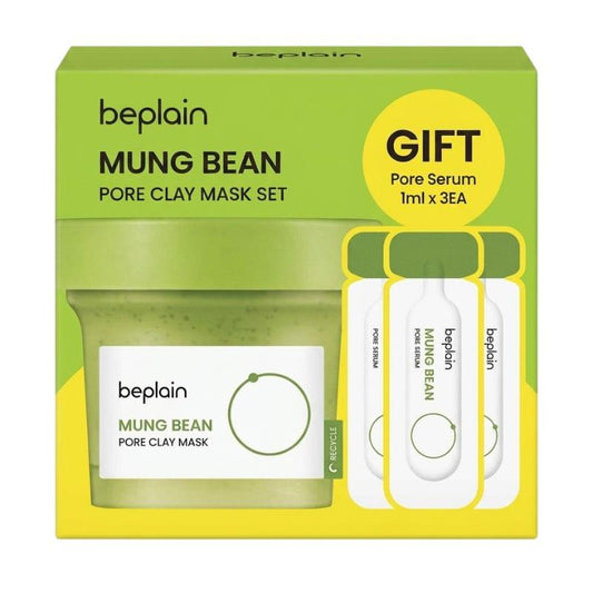 Beplain mung bean pore clay mask set box with pore serum 1ml x3