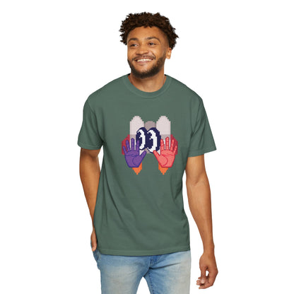 Retro Pixel Mechanical Hands Graphic Tee Garment Dyed Pixel Art Streetwear Shirt  Designed by Aprasi  S to 3XL
