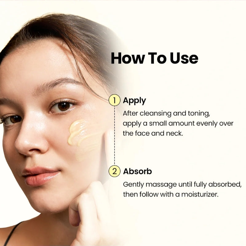 Woman applying facial serum drop to face and neck, then massaging for absorption