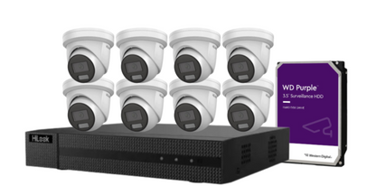 HiLook IPC-T282H-MU  (REPLACED BY T381H)  8MP AI Fixed Turret Network CCTV Camera 4K Kit – 8 Cameras + 8CH PoE NVR + HDD