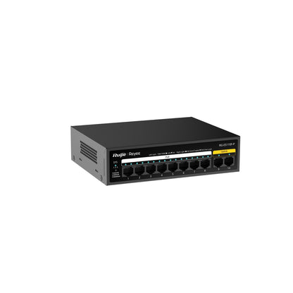 RG-ES110F-P 10-Port 10/100 Mbps Unmanaged PoE Switch – 8 PoE+ Ports, Fanless, Ideal for Surveillance & Small Office Networking