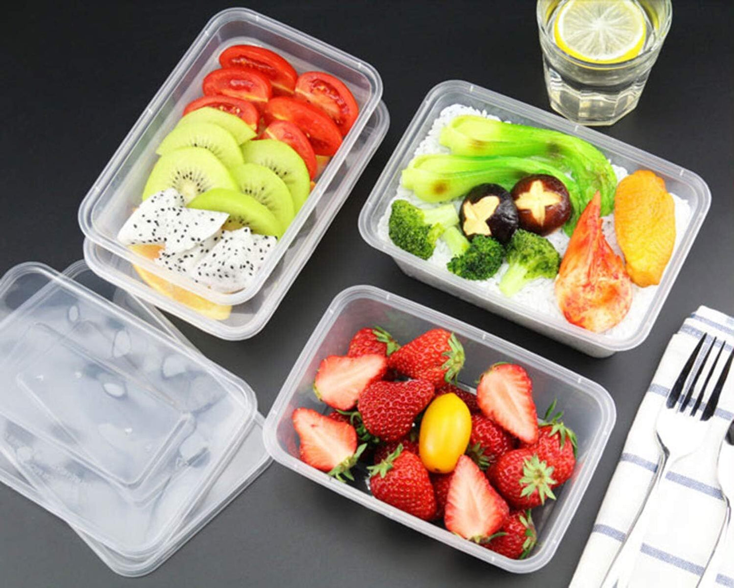 96pcs 2000ml Reusable Food Containers Plastic Meal Prep Storage w/ Lids - BPA Free (246*157*67mm)