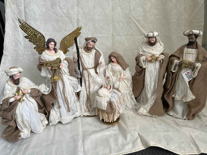 ⭐ Christmas Religious Handmade Nativity Set – Beige & White Holy Family (15.5"), Three Kings (16") & 45cm Angel, Christian Christmas Decor ⭐
