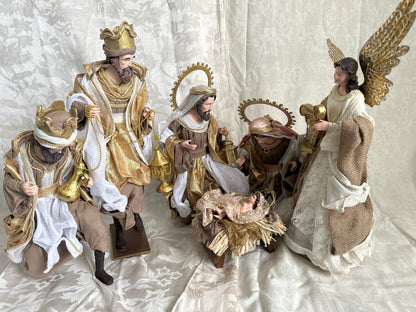 15.5" Christmas Religious Handmade Nativity Set - Holy Family (40 cm) & Three Wise Men (17.5", 45 cm) with Angel (17.25")