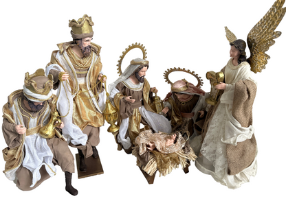 15.5" Christmas Religious Handmade Nativity Set - Holy Family (40 cm) & Three Wise Men (17.5", 45 cm) with Angel (17.25")
