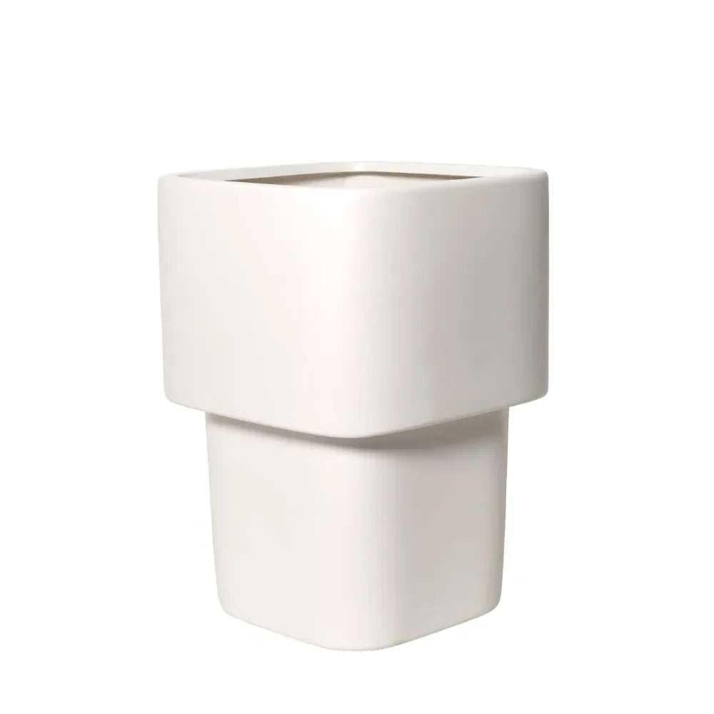 White stacked cube planter set with two tiers and an open top