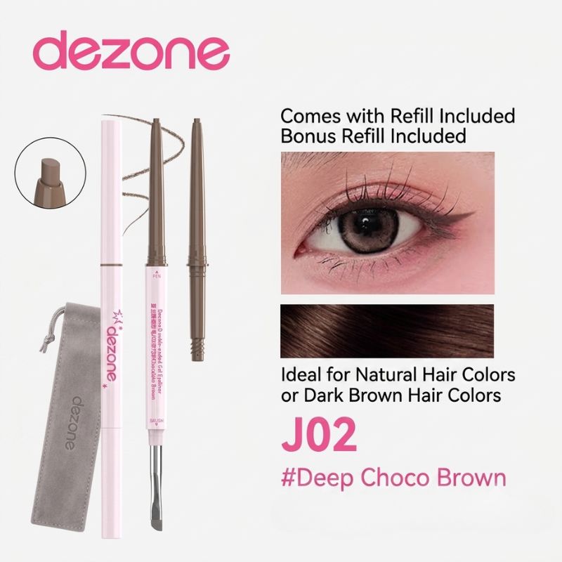 Dual-ended gel eyeliner pencil duo with deep brown tips and included refill