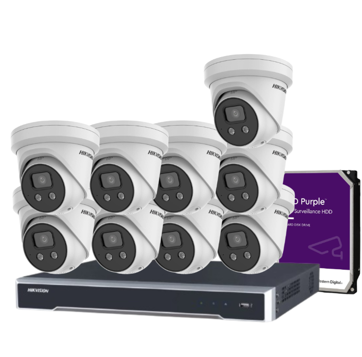 Hikvision 6MP AcuSense 16-Camera CCTV Kit with 16-Channel 8K PoE NVR | DS-2CD2366G2-ISU/SL Cameras + HIK-7616NI-M2/16P Recorder + HDD | Strobe Light + Two-Way Audio | IP67 Rated