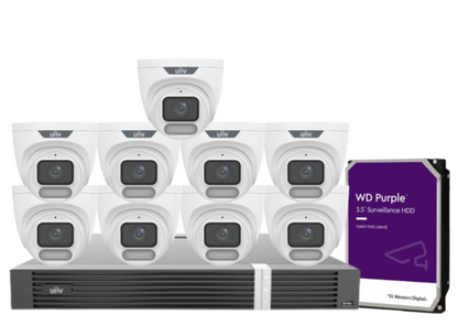 Uniview OWLVIEW 8MP 4K Surveillance Kit – 16x Full-Color Turret Cameras + 16-Channel AI NVR with HDD| IPC3628LE-ADF28K-WP + NVR302-16E2-P16-IQ 0235C6QW | ColorHunter | PoE | Ultra 265