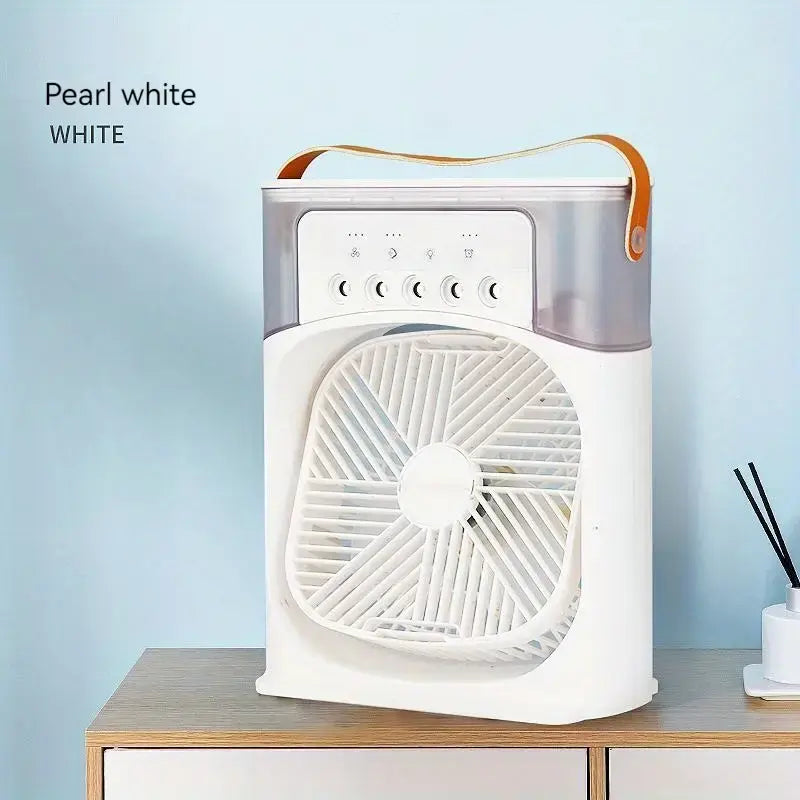 White portable humidifier fan air cooler with front circular air outlet