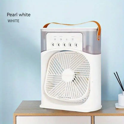White portable humidifier fan air cooler with front circular air outlet