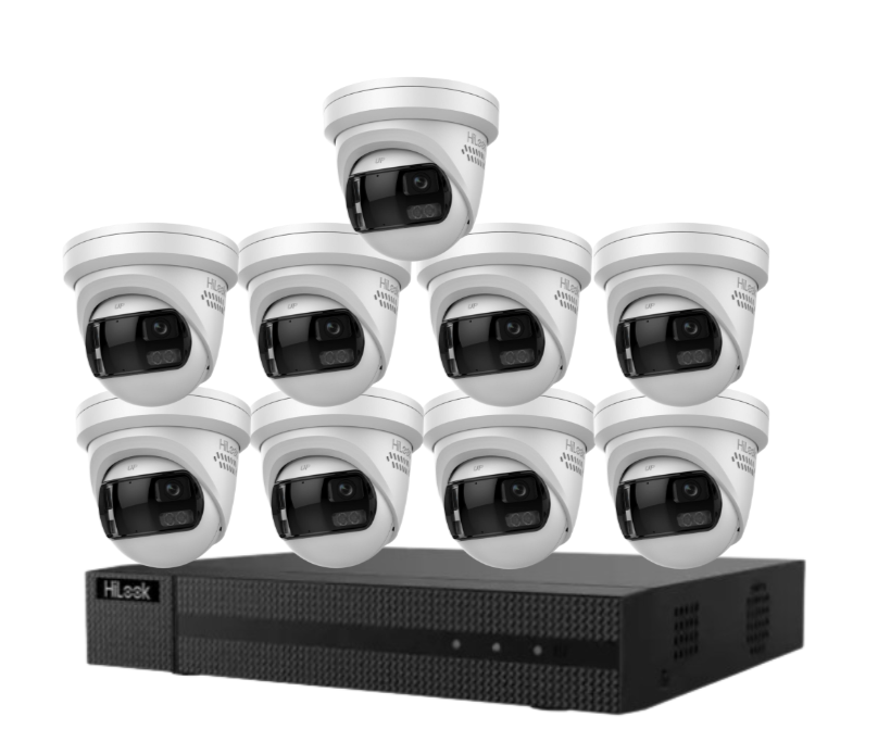 HiLook 16-Channel CCTV Kit with IPC-T289PH-MU/SL 8MP 180° Panoramic Cameras + 4K PoE NVR + HDD – Smart Outdoor IP67 Surveillance System with Two-Way Audio & Active Deterrence