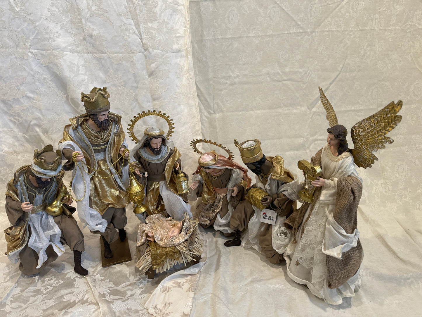15.5" Christmas Religious Handmade Nativity Set - Holy Family (40 cm) & Three Wise Men (17.5", 45 cm) with Angel (17.25")