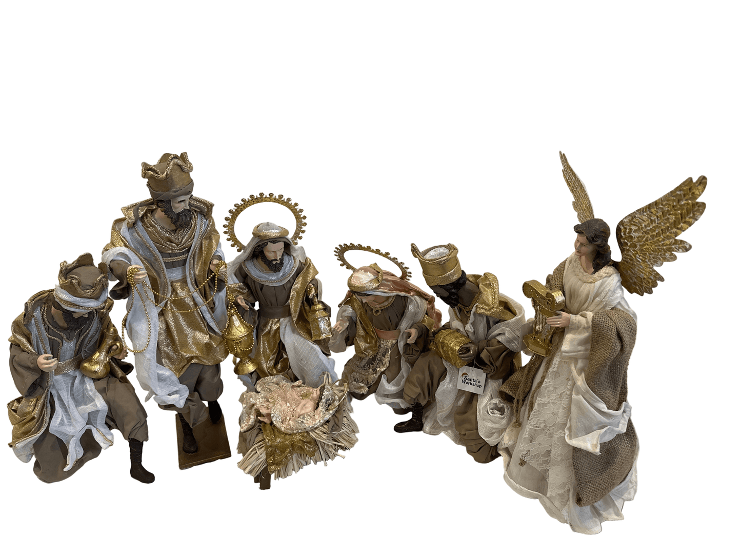 15.5" Christmas Religious Handmade Nativity Set - Holy Family (40 cm) & Three Wise Men (17.5", 45 cm) with Angel (17.25")