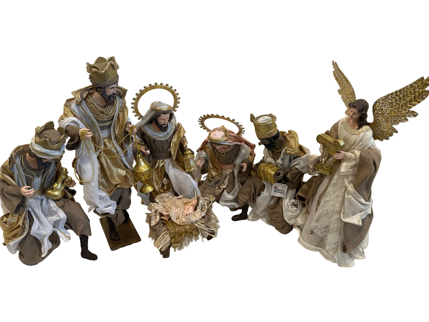 15.5" Christmas Religious Handmade Nativity Set - Holy Family (40 cm) & Three Wise Men (17.5", 45 cm) with Angel (17.25")