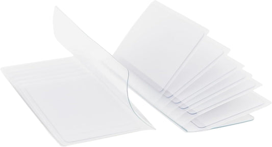 Set of 2 clear vinyl wallet card inserts, stacked translucent sleeves.