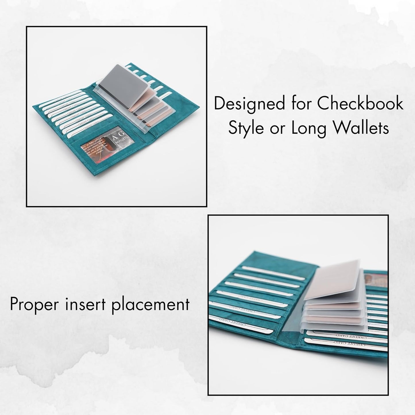 AG Wallets Set of 2 Premium Clear Wallet Inserts - Durable Vinyl Card & Photo Holders, Multiple Styles for Bifold, Trifold & Checkbook Wallets (Checkbook 6 Page)