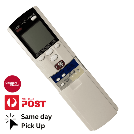 Off-white air conditioner replacement remote with LCD screen and button controls