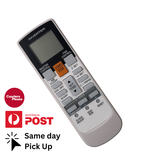 Grey air conditioner replacement remote with LCD screen and control buttons