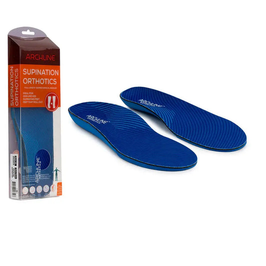 Archline blue full-length orthotic insoles in retail box packaging