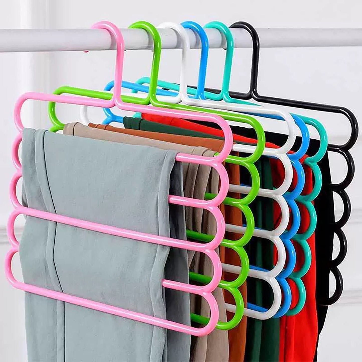 LGCASL, Pants Hanger5 Tier Hanger Non Slip Clothes Hanger for Closet Organizer Space Saving Hangers for Pants Jeans Scarf Trouser Tie Towel Clothes, Multifunctional Trouser Rack White Multifunctional trouser rack Green