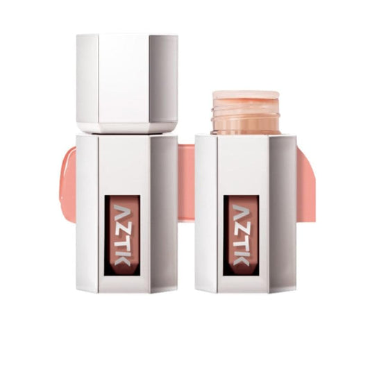Liquid blush set with two slim tubes, pink-orange gel in clear caps