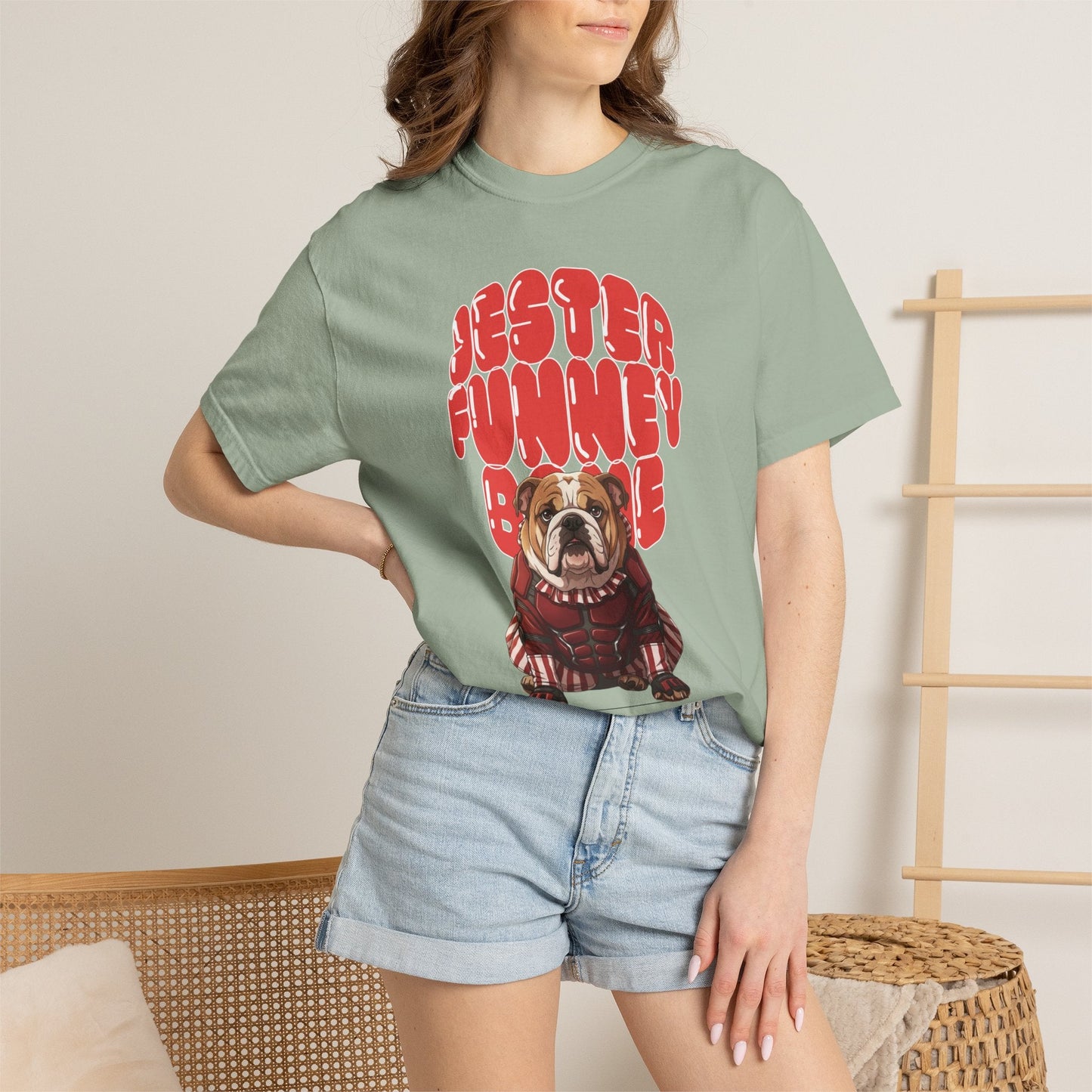 MissChiff Tees Bulldog Jester Graphic T-Shirt | Funny Bone Retro Dog Tee  Unisex Comfort Colors