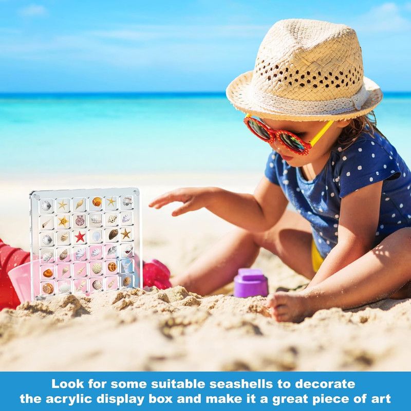 Acrylic Magnetic Seashell Display Box,Clear Sea Shell Display Box,Beach Magnet Storage Organizer Case for Seashell Diamond Beads,100 Grids,Transparent,1 Pack