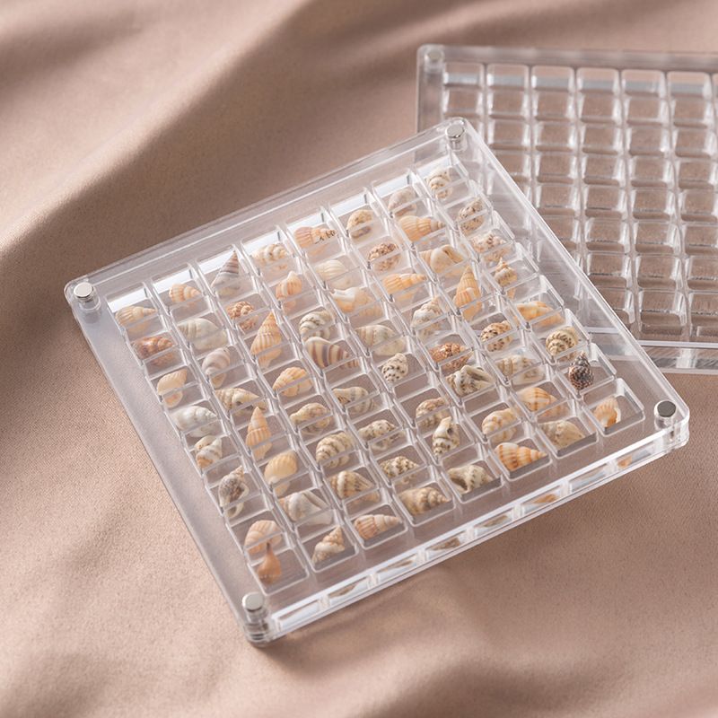 Acrylic Magnetic Seashell Display Box,Clear Sea Shell Display Box,Beach Magnet Storage Organizer Case for Seashell Diamond Beads,64 Grids,Transparent,1 Pack